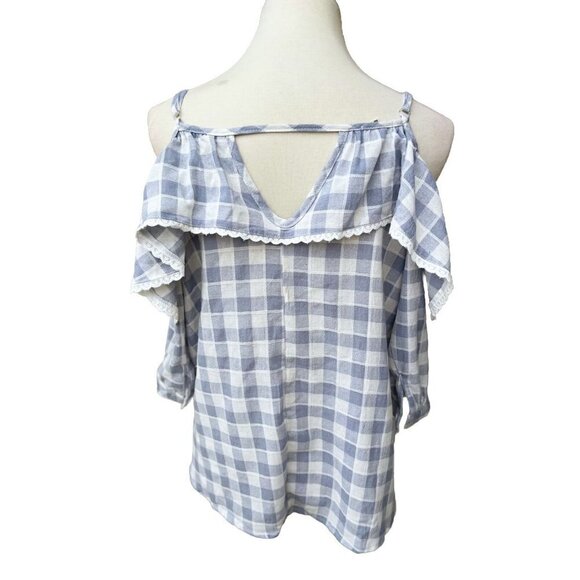 Pursue By Nasty Gal Women's Gray Going Gingham Cold Shoulder Top One Size NWOT - Picture 3 of 14